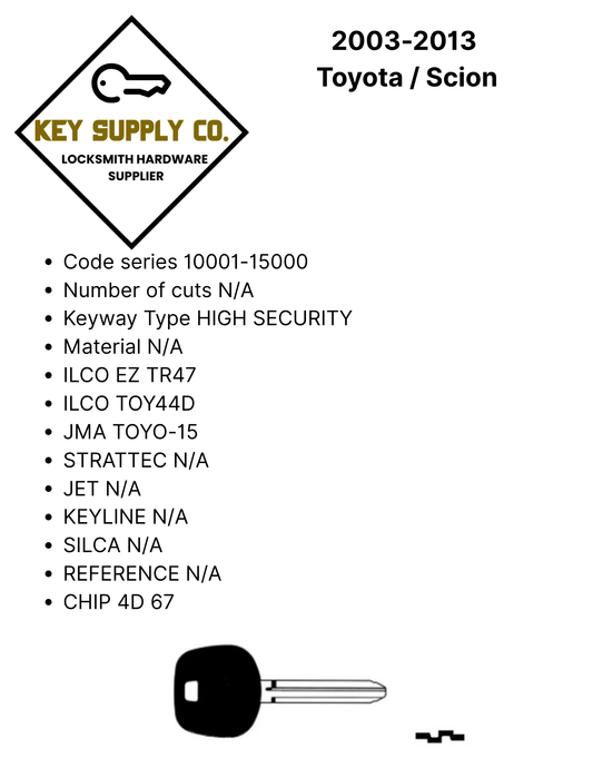 2003-2013 Toyota / Scion - TOY44D Transponder Key - (D Chip) (AFTERMARKET)