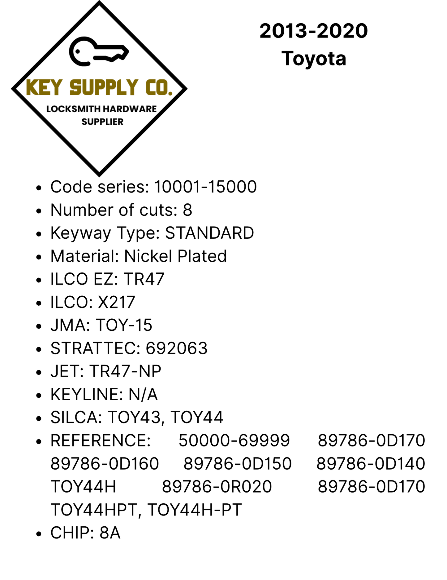2013-2020 Toyota - TOY44H Transponder Key (H Chip) (AFTERMARKET)