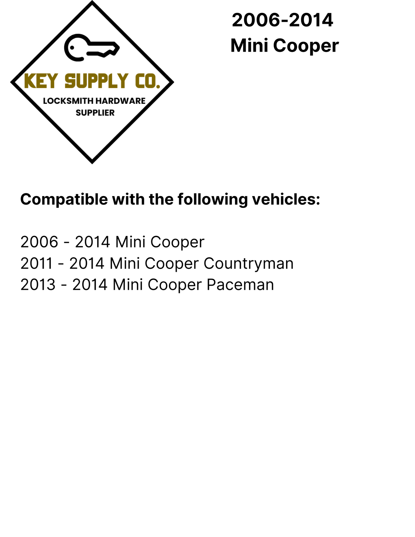 2006-2014 Mini Cooper / 3-Button Smart Key / KR55WK49333 (AFTERMARKET)
