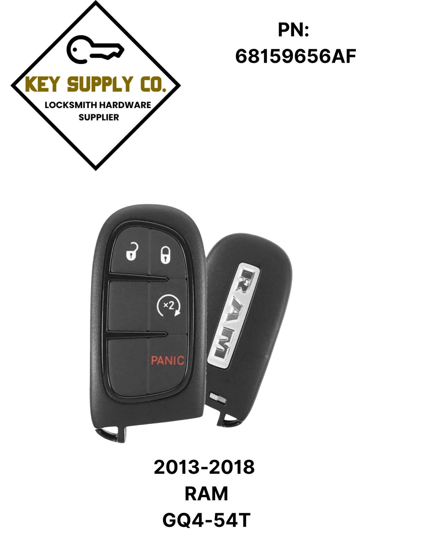2013-2018 RAM 4 Buttons Smart Remote Key / 433MHz / 68159656AF / GQ4-54T (OEM)