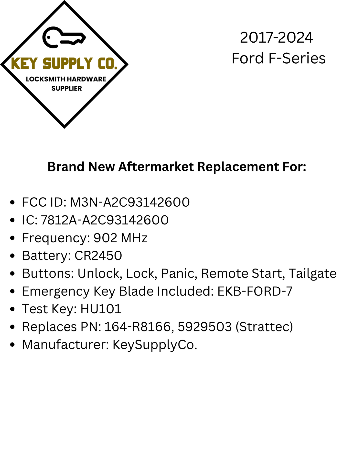 2013-2020 Ford Lincoln / 5-Button Smart Key / PN: 5923896 / M3N-A2C31243300 (AFTERMARKET)
