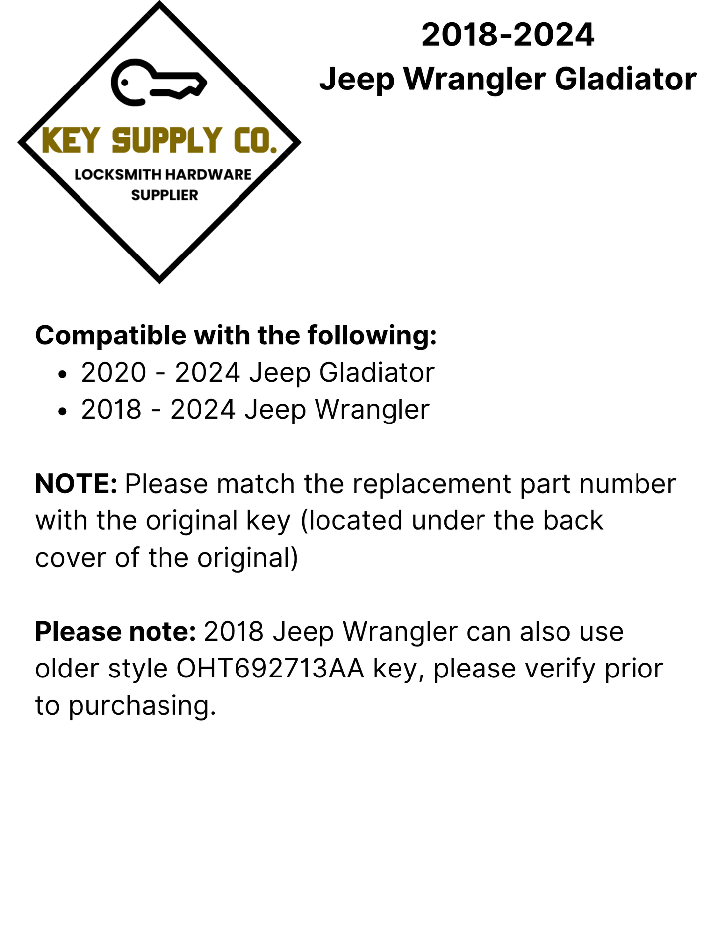 2018-2024 Jeep Wrangler Gladiator / 3-Button Smart Flip Key / PN: 68416782AA / OHT1130261 / SIP22 (AFTERMARKET)