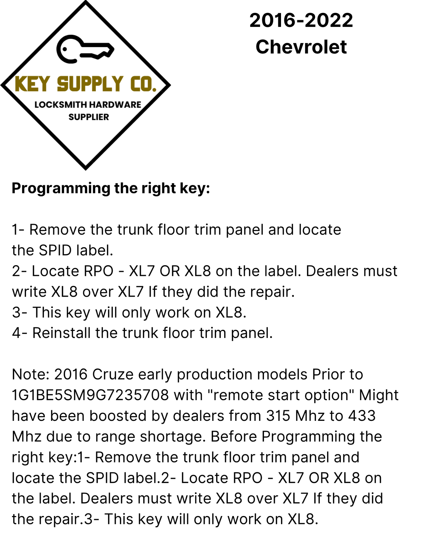 2016-2022 Chevrolet / 5-Button Smart Key / 13508769 / HYQ4EA (AFTERMARKET)