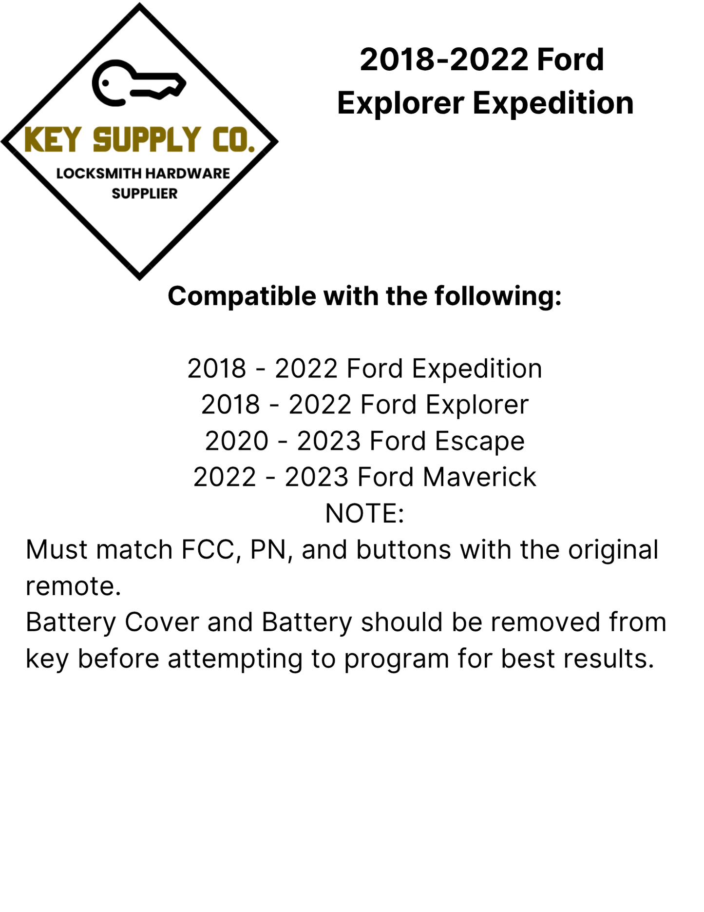 2018-2023 Ford Explorer Expedition / 5-Button Smart Key / PN: JL1T-15K601-BB / M3N-A2C931426 (AFTERMARKET)