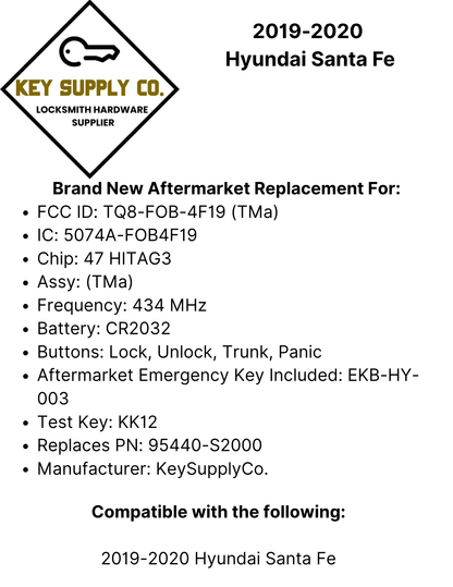 2019-2020 Hyundai Santa Fe / 4-Button Smart Key / PN: 95440-S2000 / TQ8-FOB-4F19