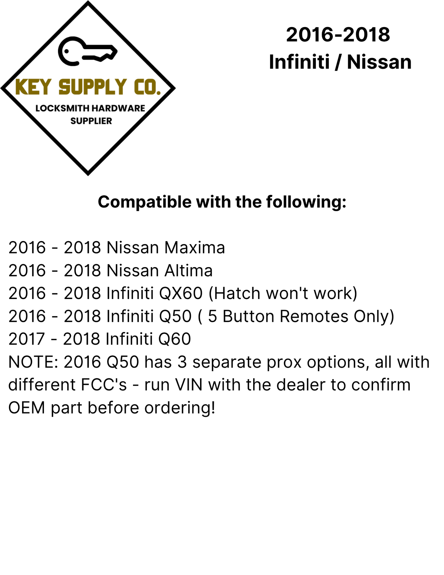 2016-2018 Infiniti / Nissan / 5-Button Smart Key / PN: 285E3-4RA0B / KR5S180144014 / S180144310 / (IC 204) (AFTERMARKET)