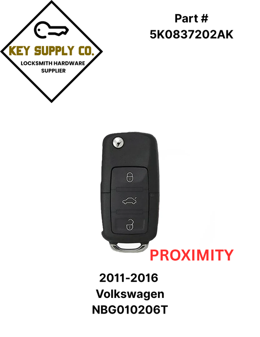 2011-2016 Volkswagen / 4-Button Flip Key / PN: 5K0837202AK / NBG010206T / HU66 / PROX / 315 MHz (AFTERMARKET)