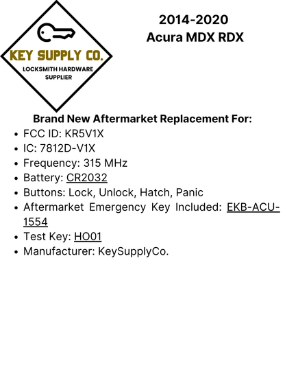 2014-2020 Acura MDX RDX / 4-Button Smart Key / PN: 72147-TZ5-A01 / KR5V1X (AFTERMARKET)
