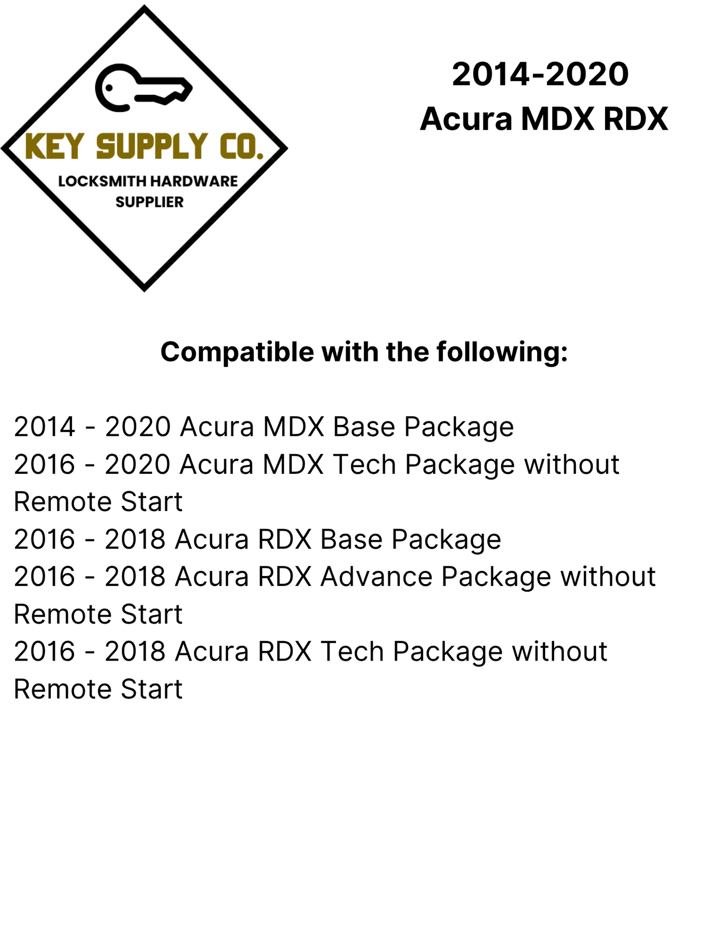2014-2020 Acura MDX RDX / 4-Button Smart Key / PN: 72147-TZ5-A01 / KR5V1X (AFTERMARKET)