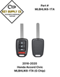 2016-2020 Honda Accord Civic / 4-Button Remote Head Key / MLBHLIK6-1TA (G Chip) (AFTERMARKET)
