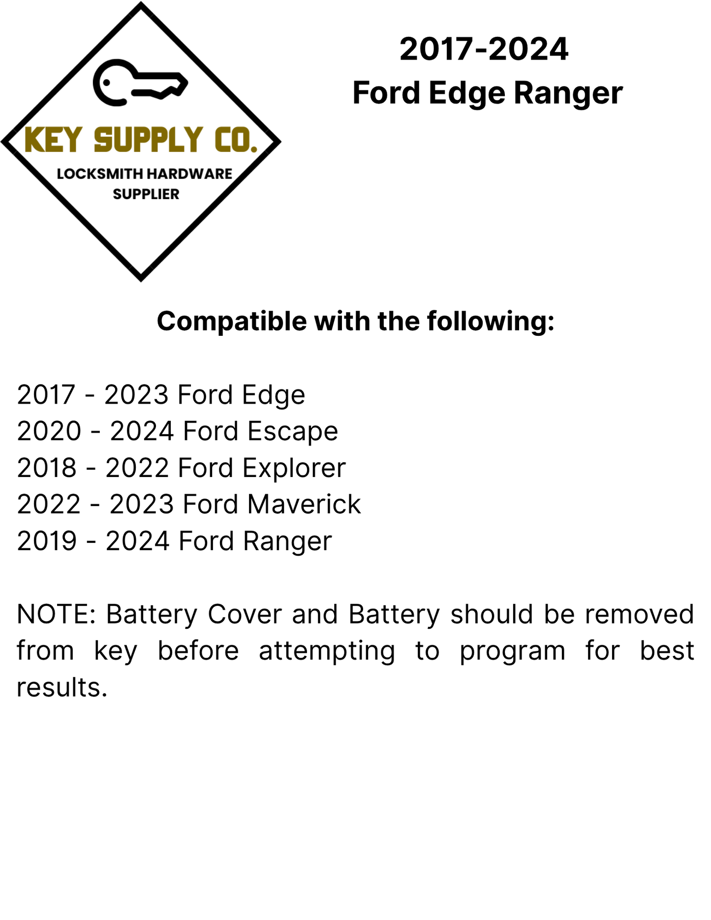 2017-2024 Ford Edge Ranger / 4-Button Smart Key / PN: 164-R8182 / M3N-A2C931426 (AFTERMARKET)