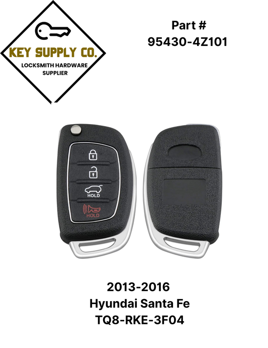 2013-2016 Hyundai Santa Fe / 4-Button Flip Key Remote / PN: 95430-4Z101 / TQ8-RKE-3F04 (AFTERMARKET)