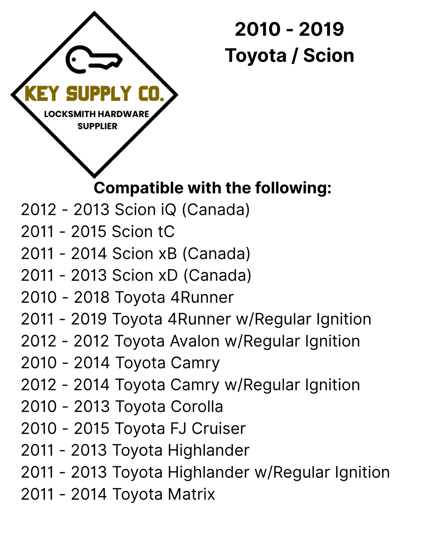 2010 - 2019 Toyota / Scion - TOY44G Transponder Key - (G Chip) (AFTERMARKET)
