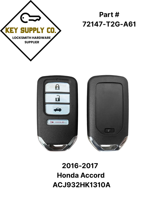 2016-2017 Honda Accord / 4-Button Smart Key / PN: 72147-T2G-A61 / ACJ932HK1310A (AFTERMARKET)