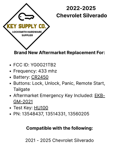 2022-2025 Chevrolet Silverado / 5-Button Smart Key / PN: 13548437 / YG0G21TB2 (AFTERMARKET)