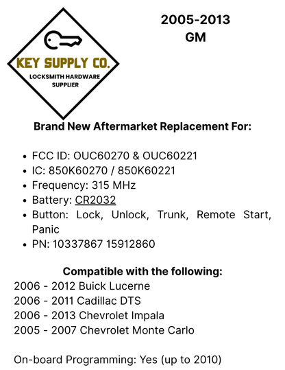 2005-2013 GM / 5-Button Keyless Entry Remote / OUC60270 / (AFTERMARKET)