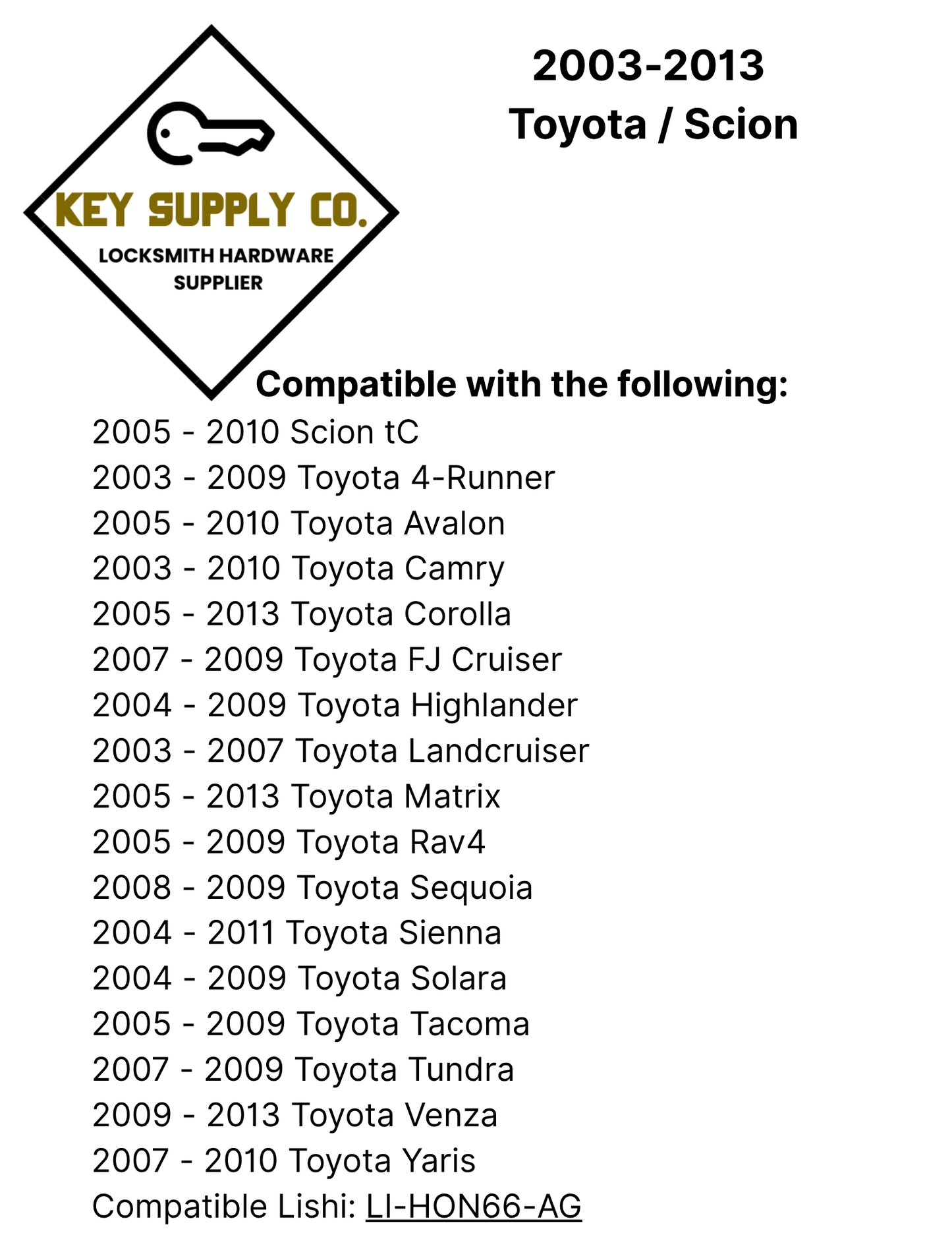 2003-2013 Toyota / Scion - TOY44D Transponder Key - (D Chip) (AFTERMARKET)