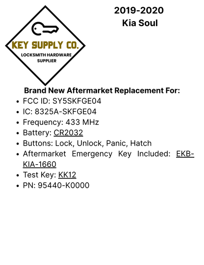 2019-2020 Kia Soul / 4-Button Smart Key / PN: 95440-K0000 / SY5SKFGE04 (AFTERMARKET)