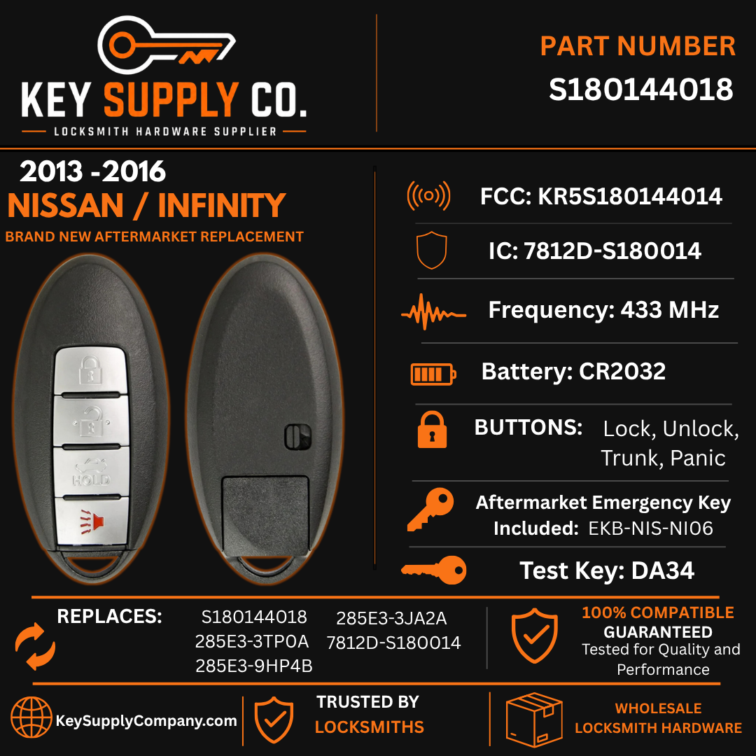 2013-2016 Nissan / Infiniti / 4-Button Smart Key / S180144018 / KR5S180144014 / IC 014 (AFTERMARKET)