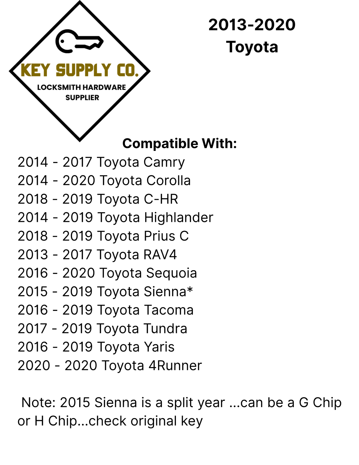 2013-2020 Toyota - TOY44H Transponder Key (H Chip) (AFTERMARKET)