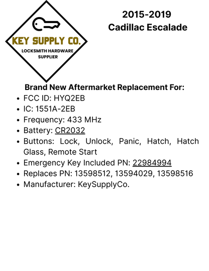 2015-2019 Cadillac Escalade / 6-Button Smart Key /  13598512 / HYQ2EB / 433 MHz W/ Hatch (AFTERMARKET)