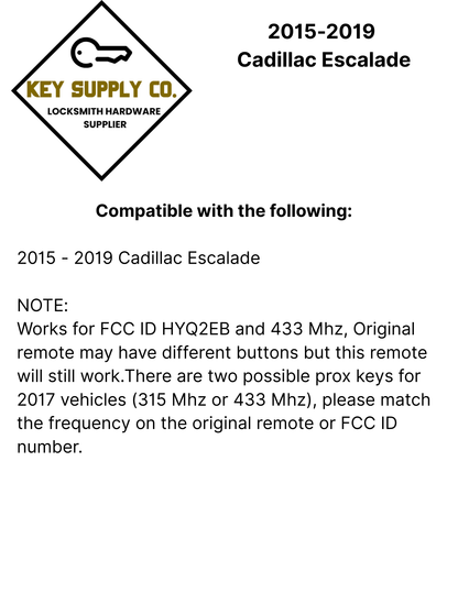 2015-2019 Cadillac Escalade / 6-Button Smart Key /  13598512 / HYQ2EB / 433 MHz W/ Hatch (AFTERMARKET)