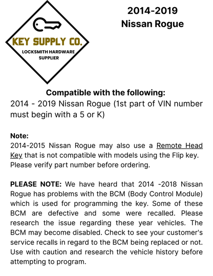 2014-2019 Nissan Rogue / 3-Button Flip Key / PN: 28268-4BA1A / CWTWB1G767 / (AFTERMARKET)