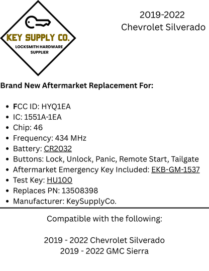 2019-2022 Chevrolet Silverado / 5-Button Smart Key w/ Tailgate / PN: 13508398 / HYQ1EA / 434 MHz (AFTERMARKET)