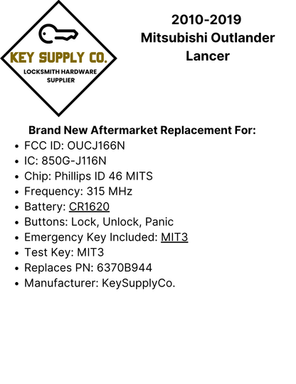 2010-2019 Mitsubishi Outlander Lancer / 3-Button Remote Head Key with Shoulder / PN: 6370B944 / OUCJ166N (AFTERMARKET)
