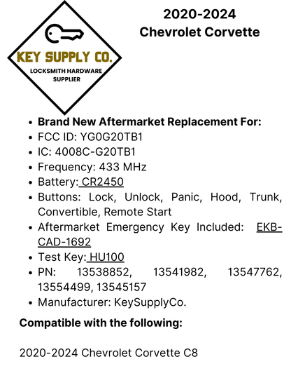 2020-2024 Chevrolet Corvette / 7-Button Smart Key / PN: 13538852 / YG0G20TB1 (AFTERMARKET)