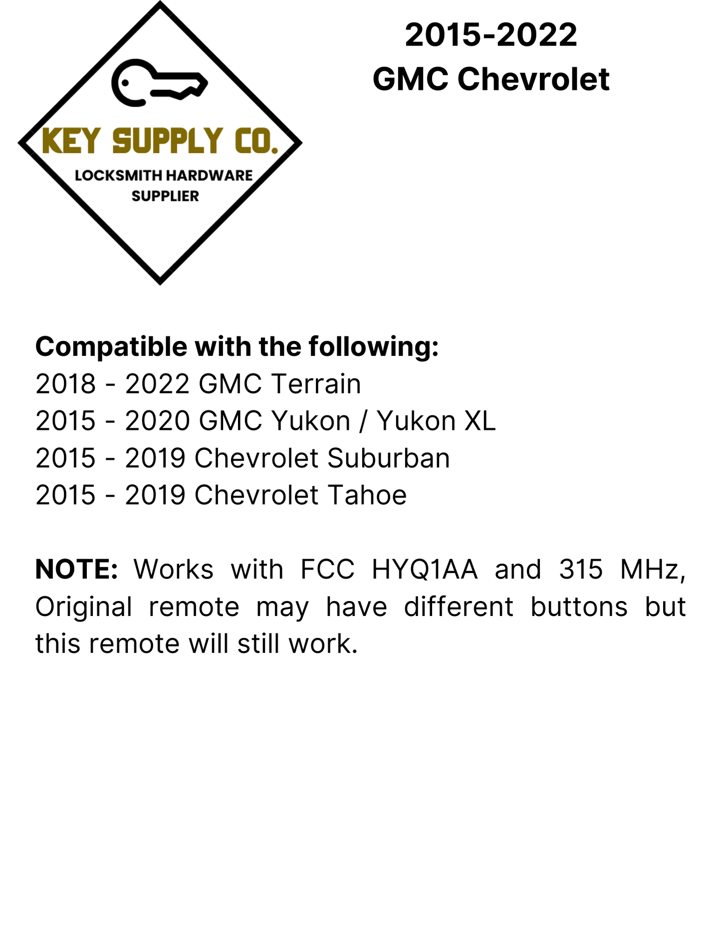 2015-2022 GMC Chevrolet / 4-Button Smart Key / PN: 13584512 / HYQ1AA (AFTERMARKET)