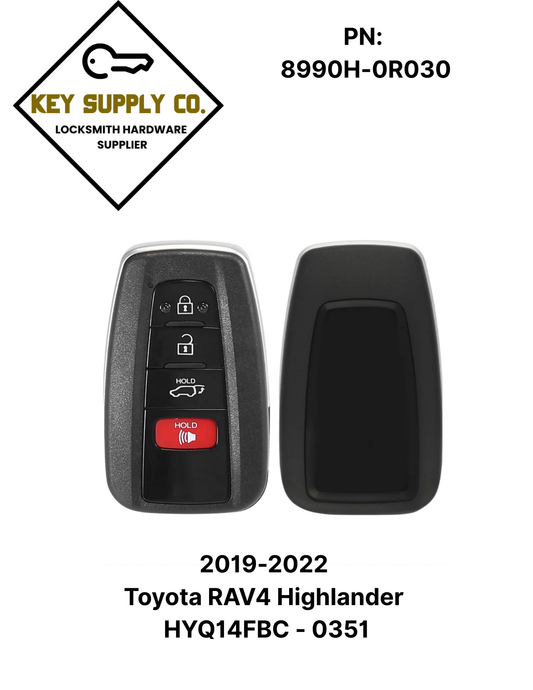 2019-2022 Toyota RAV4 Highlander / 4-Button Smart Key / 8990H-0R030 / HYQ14FBC / 0351 (AFTERMARKET)