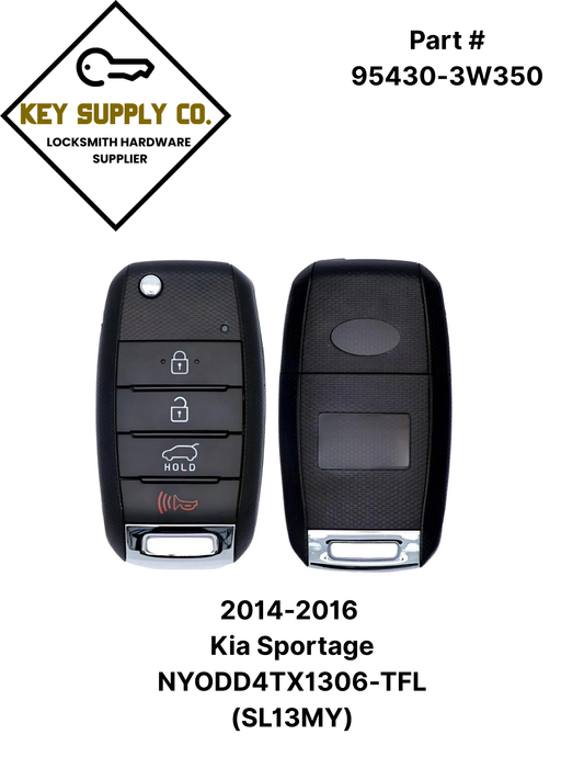 2014-2016 Kia Sportage / 4-Button Flip Key / PN: 95430-3W350 / NYODD4TX1306-TFL (SL13MY) (AFTERMARKET)