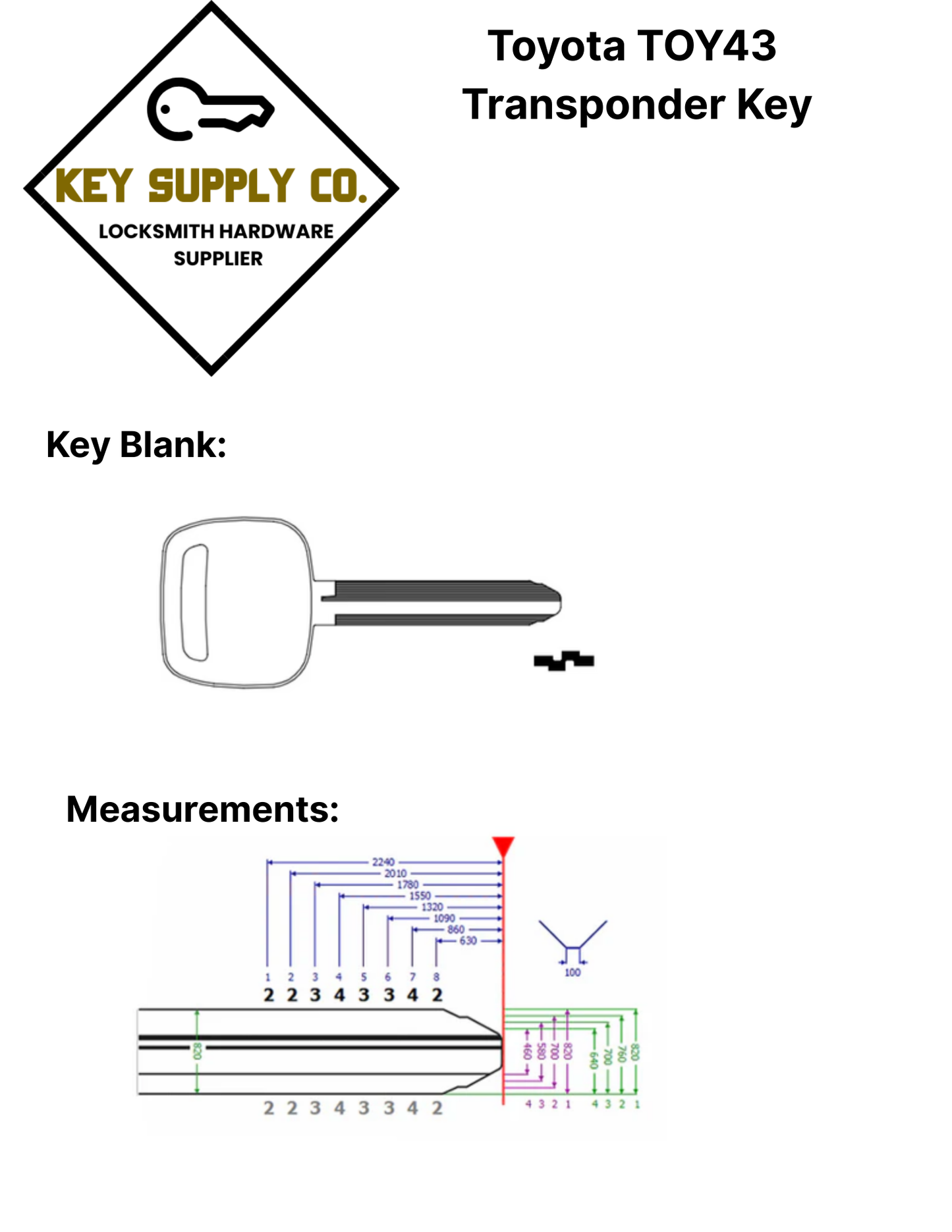 Toyota TOY43 Transponder Key (4C Chip) (AFTERMARKET)