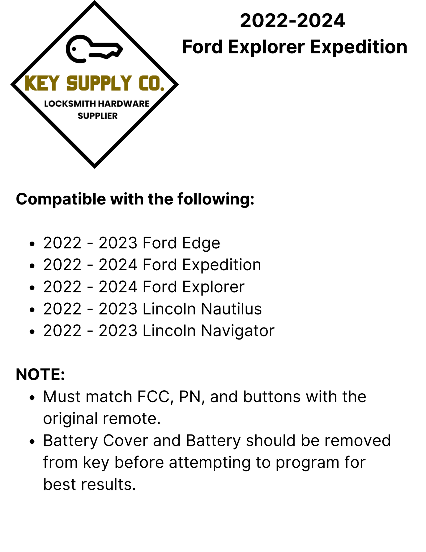 2022-2024 Ford Explorer Expedition / 5-Button Smart Key / PN: 164-R8320 / M3N-A3C054339 (AFTERMARKET)