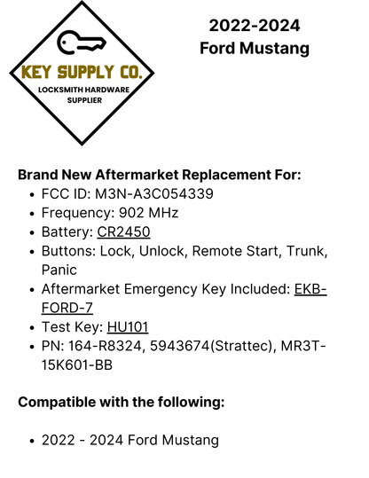 2022-2024 Ford Mustang / 5-Button Smart Key / PN: 164-R8324 / M3N-A3C054339 (AFTERMARKET)