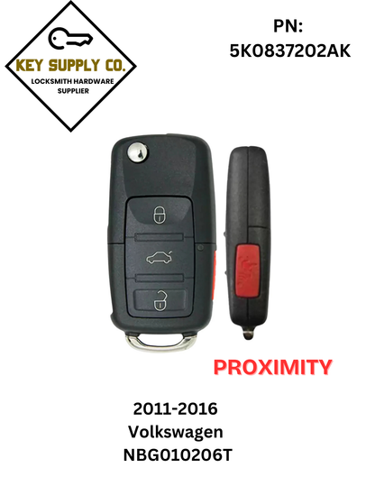 2011-2016 Volkswagen / 4-Button Flip Key / PN: 5K0837202AK / NBG010206T / HU66 / PROX / 315 MHz (AFTERMARKET)