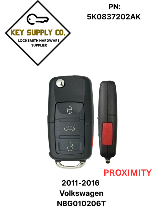 2011-2016 Volkswagen / 4-Button Flip Key / PN: 5K0837202AK / NBG010206T / HU66 / PROX / 315 MHz (AFTERMARKET)