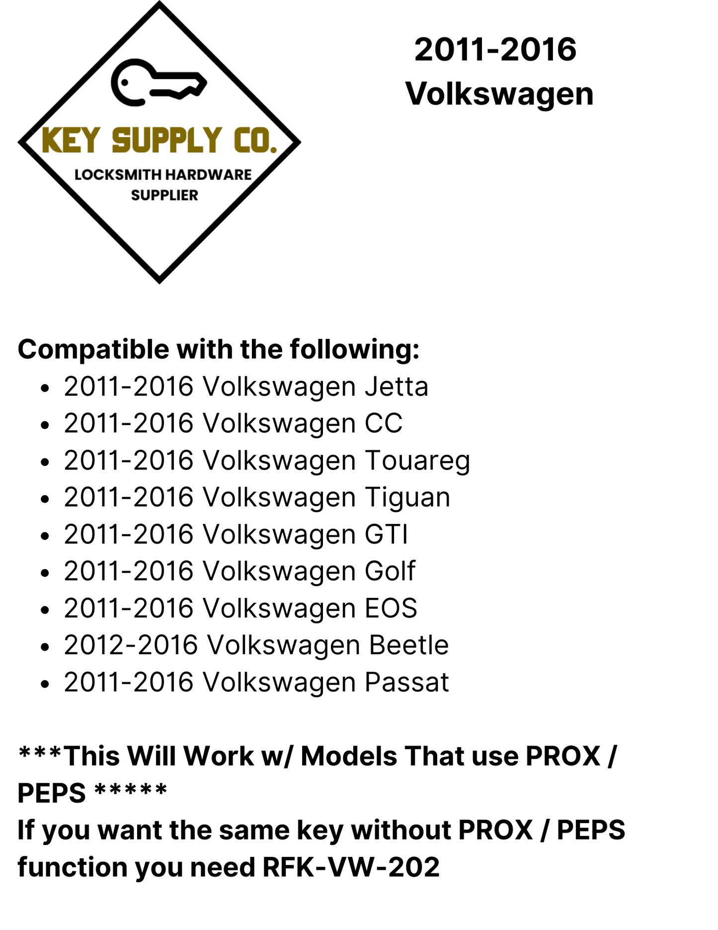 2011-2016 Volkswagen / 4-Button Flip Key / PN: 5K0837202AK / NBG010206T / HU66 / PROX / 315 MHz (AFTERMARKET)