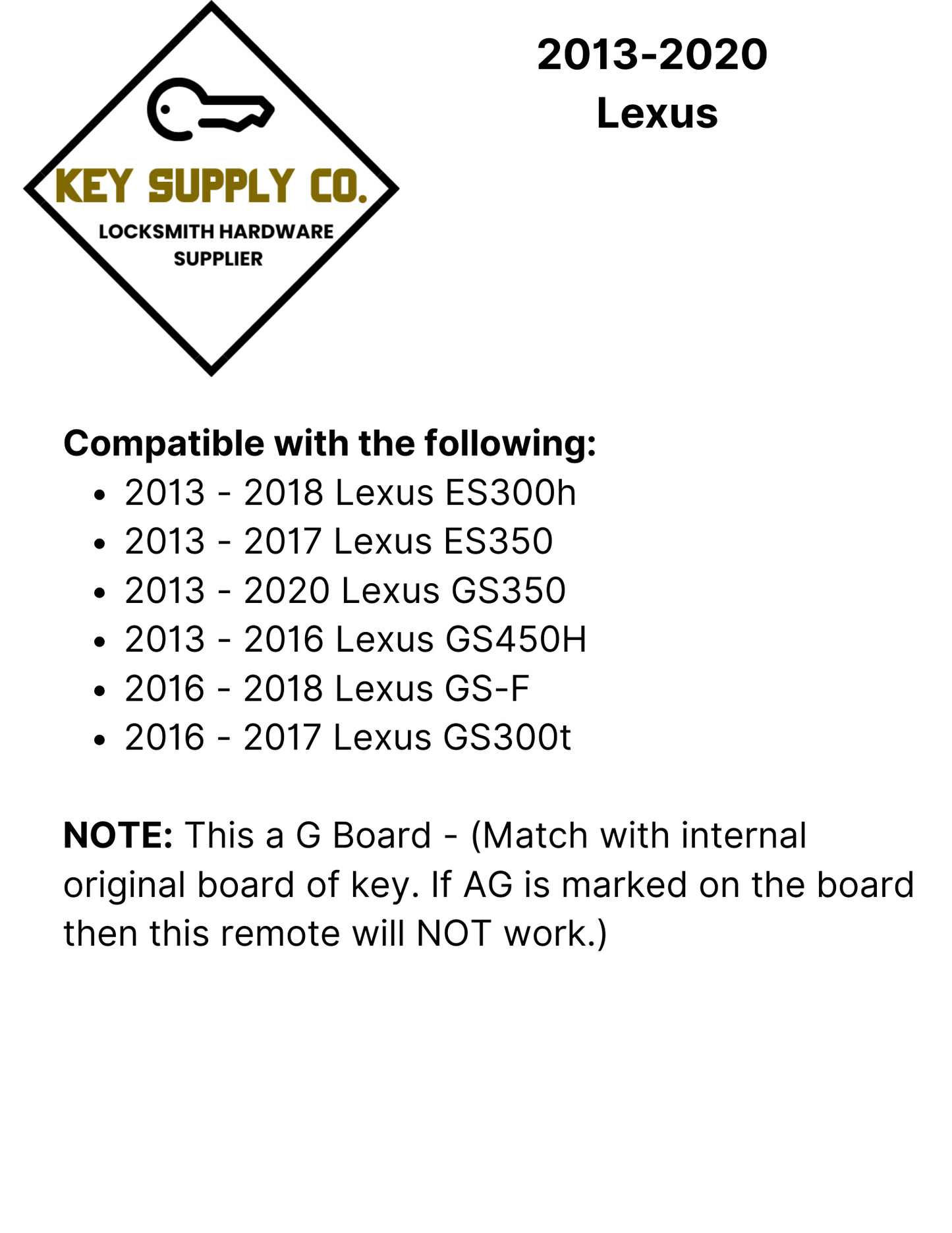 2013-2020 Lexus / 4-Button Smart-Key / PN: 89904-06170 / HYQ14FBA (G Board 0020) (AFTERMARKET)