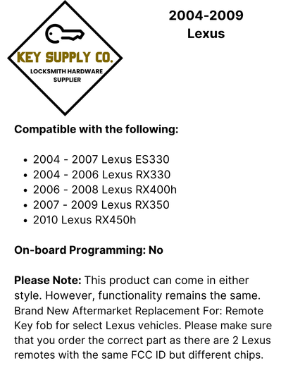 2004-2009 Lexus  / 3-Button Remote Head Key / PN: 89070-48821 / HYQ12BBT / (AFTERMARKET)