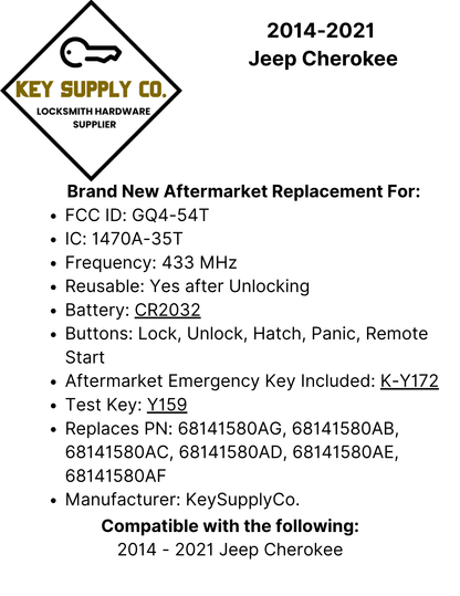 2014-2021 Jeep Cherokee / 5-Button Smart Key / GQ4-54T (AFTERMARKET)