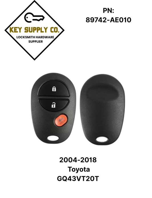 2004-2018 Toyota / 3-Button Keyless Entry Remote / PN: 89742-AE010 / GQ43VT20T (AFTERMARKET)
