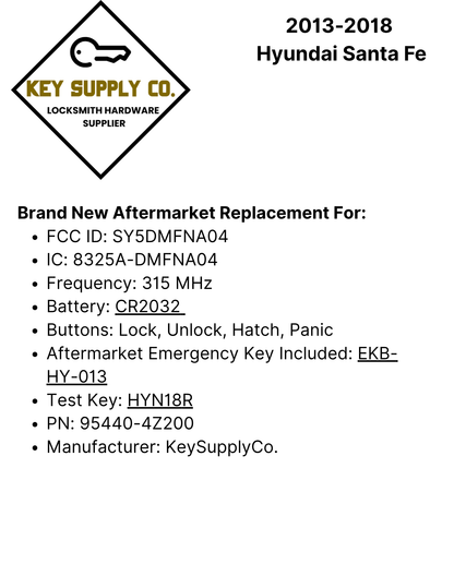 2013-2018 Hyundai Santa Fe / 4-Button Smart Key W/ Hatch / PN: 95440-4Z200 / SY5DMFNA04 (AFTERMARKET)