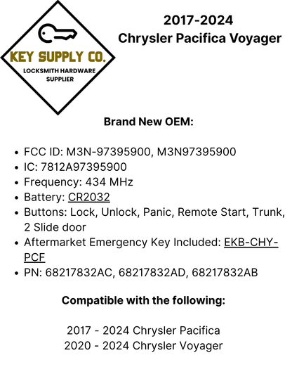 2017-2024 Chrysler Pacifica Voyager / 7-Button Smart Key / No KeySense / PN: 68217832AC / M3N-97395900 (OEM)