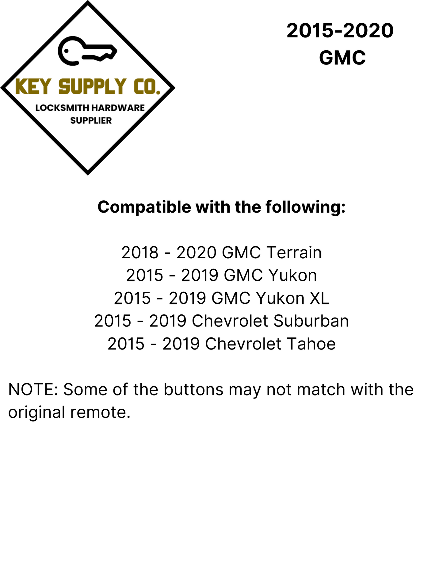 2015-2020 GMC / 5-Button Smart Key / PN: 13584502 / HYQ1AA (AFTERMARKET)