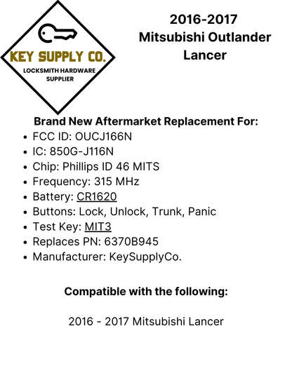 2016-2017 Mitsubishi Outlander Lancer / 4-Button Remote Head Key with Shoulder / PN: 6370B945 / OUCJ166N (AFTERMARKET)