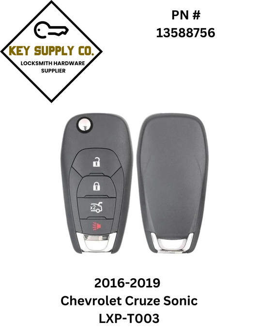 2016-2019 Chevrolet Cruze Sonic / 4-Button Flip Key / PN: 13588756 / LXP-T003 / 315 MHz / XL7 (AFTERMARKET)