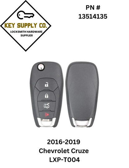2016-2019 Chevrolet Cruze / 4-Button Flip Key / PN: 13514135 / LXP-T004 / 433 MHz / XL8 (AFTERMARKET)