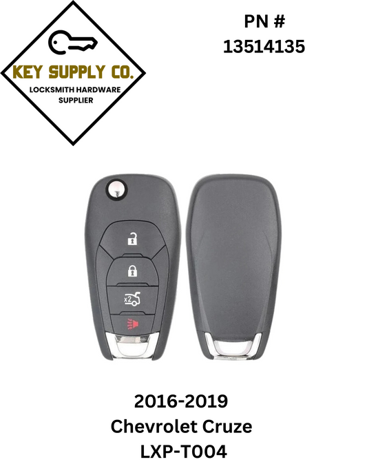 2016-2019 Chevrolet Cruze / 4-Button Flip Key / PN: 13514135 / LXP-T004 / 433 MHz / XL8 (AFTERMARKET)
